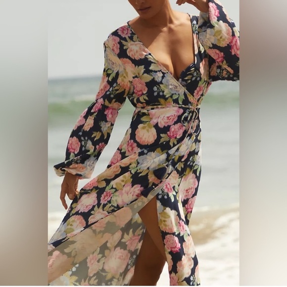 Maaji Floral Aubree Kimono Maxi Dress Cover Up in Navy Midnight Garden - Picture 6 of 9